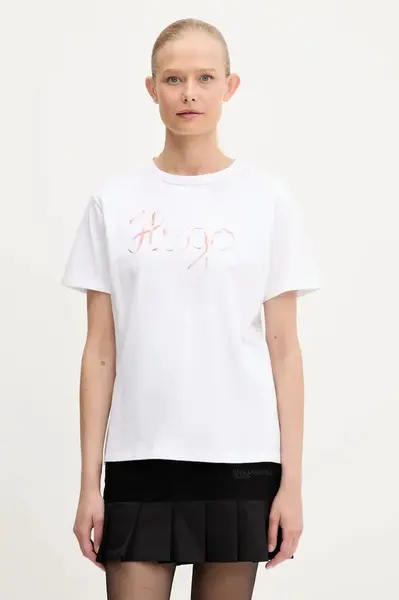 Bavlněné tričko HUGO Damacia_5 dámské, bílá barva, 50544868