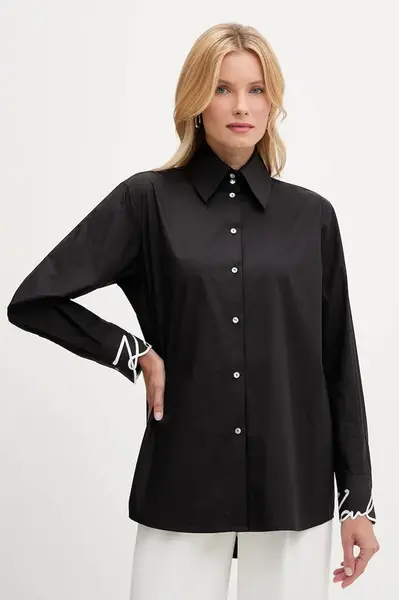 Bavlněná košile Karl Lagerfeld dámská, černá barva, regular, s klasickým límcem, A3W11023