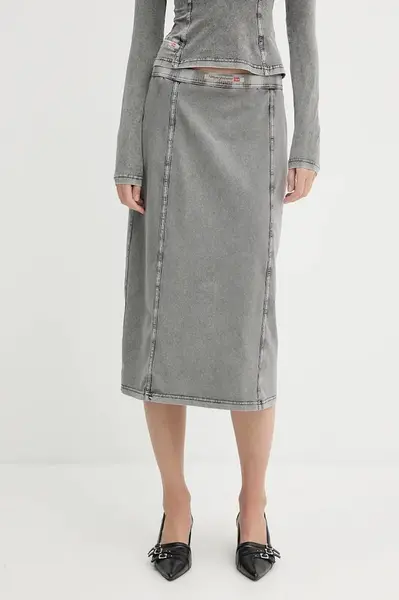 Sukně Diesel O-ALLEGRA SKIRT šedá barva, midi, A16596.0NJBJ