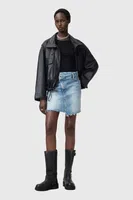 Džínová sukně AllSaints AKI CROSSOVER modrá barva, mini, W006RC