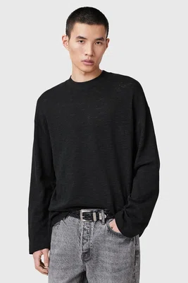 Bavlněné tričko s dlouhým rukávem AllSaints FOSTER černá barva, M026JC