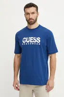 Bavlněné tričko Guess modrá barva, s potiskem, F5GI11 I3Z14