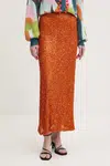 Sukně Never Fully Dressed Rust Sequin Dorris oranžová barva, maxi, NFDSK634