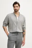 Bavlněná košile BOSS Orange pánská, zelená barva, regular, se stojáčkem, 50543101