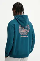 Bavlněná mikina New Balance pánská, tyrkysová barva, s kapucí, s potiskem, MT51979DOE
