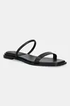 Kožené pantofle Calvin Klein FLAT SANDAL SQUARED 2-BAR LTH