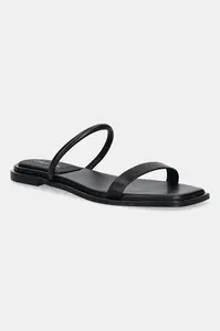 Kožené pantofle Calvin Klein FLAT SANDAL SQUARED 2-BAR LTH