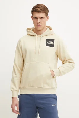Mikina The North Face Fine pánská, béžová barva, s kapucí, s potiskem, NF0A89EU3X41
