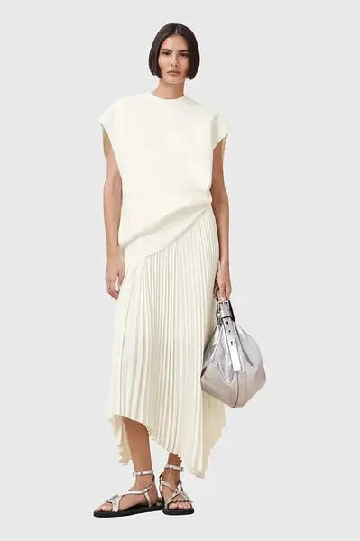 Šaty a svetr AllSaints LEIA bílá barva, midi, áčková, W172DC