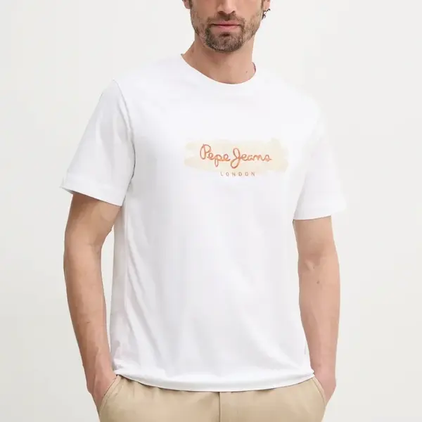 Bavlněné tričko Pepe Jeans PICTHON bílá barva, s potiskem, PM509782