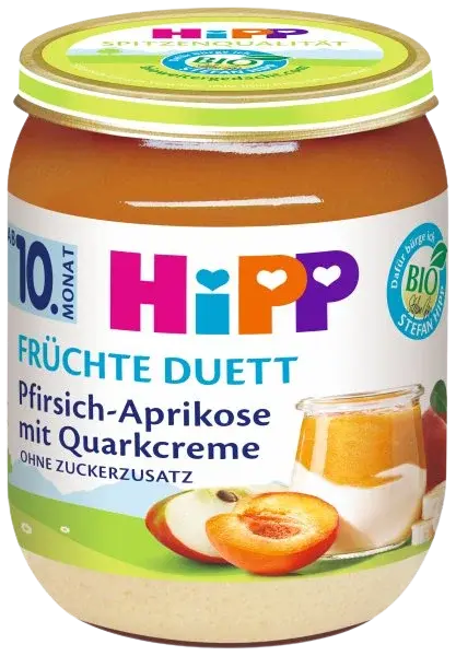 HIPP BIO Ovocný duet Broskev-Meruňka s tvarohovým krémem 160 g