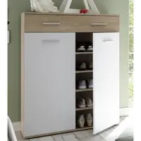 Komoda s policemi a zásuvkou/botník Manolo 90 cm, dub sonoma/bílá