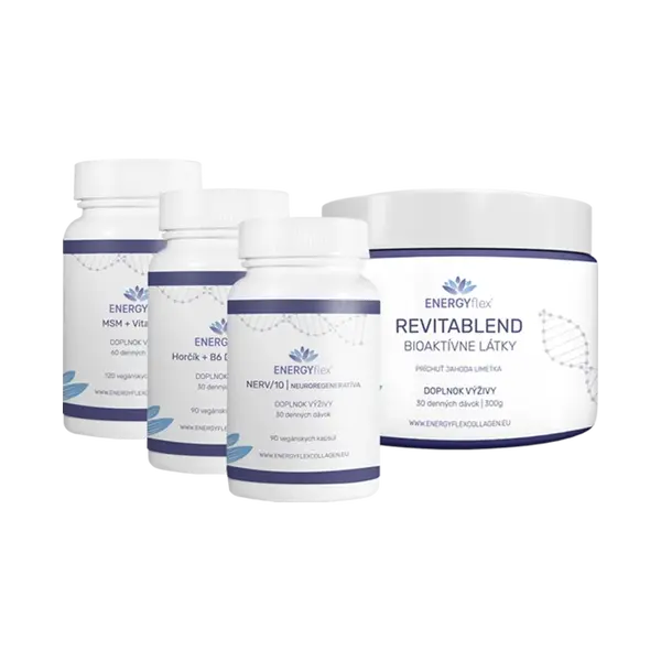 Energyflex balíček relax a spánok (MSM + Vitamín C, Nerv/10, Magnézium, Revitablend Jahoda-Limetka)