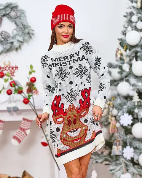 Resti Christmas Women's Swter Dress in White
