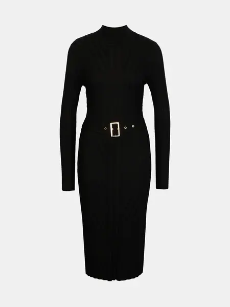Čierne dámske midi šaty s opaskom