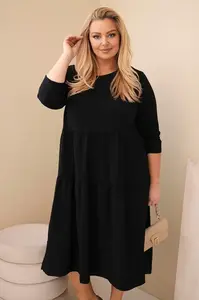 Kesi Włoski Dámska bavlnená sukňa Plus Size s volánmi a podhnutým rukávom čierna