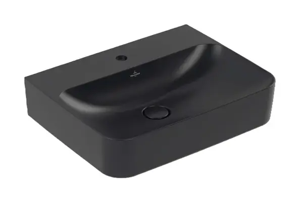 Villeroy & Boch Finion - Umývadlo 60x47 cm, bez prepadu, otvor na batériu, CeramicPlus, Pure Black 41686LR7