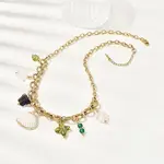 Electroplated Natural Shell & Glass Flower Butterfly Pendant 304 Staniless Steel Chain Necklaces for Women