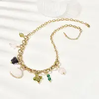 Electroplated Natural Shell & Glass Flower Butterfly Pendant 304 Staniless Steel Chain Necklaces for Women