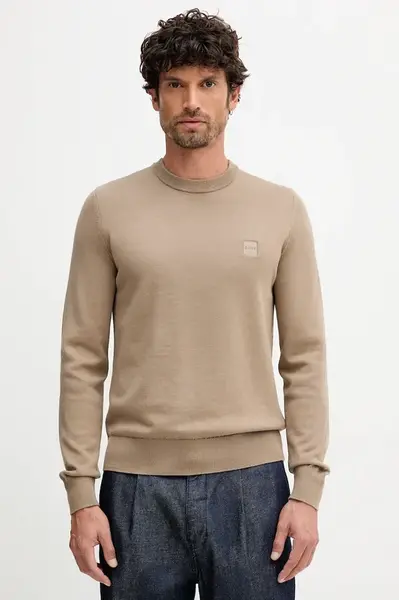 Svetr z vlněné směsi BOSS Orange Kanovano_S pánský, tmavomodrá barva, 50527583