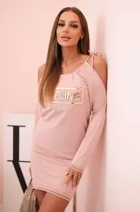Kesi Dámská bavlněná šaty s odhalenými rameny a nápisem OFFLINE tmavě pudrově růžová