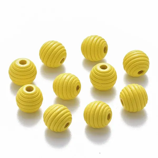 Painted Natural Wood Beehive Beads