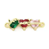 Brass Colorful Cubic Zirconia 3 Heart Connector Charms