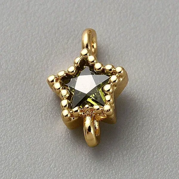 Light Gold Plated Brass Pave Cubic Zirconia Connector Charms