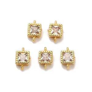 Brass Pave Clear Cubic Zirconia Square Connector Charms