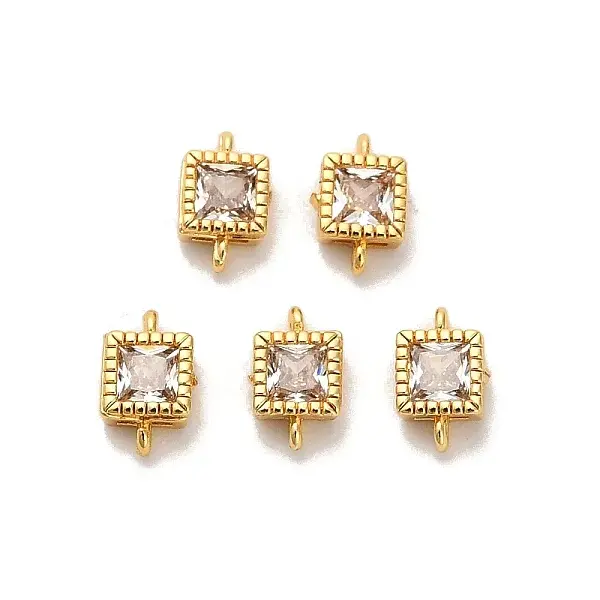 Brass Pave Clear Cubic Zirconia Square Connector Charms