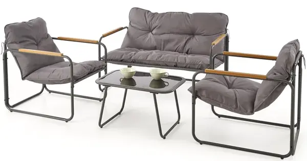 HALMAR Zahradní set HUDSON hnědý, kovový, s polstry – pohovka, 2 křesla, stolek