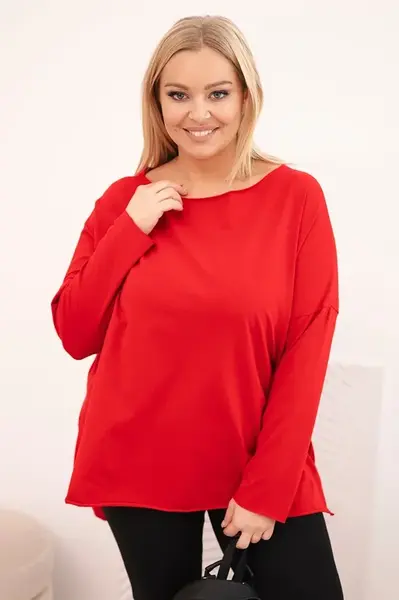 Kesi Dámska blúzka Plus Size asymetrická s dlhým rukávom červená
