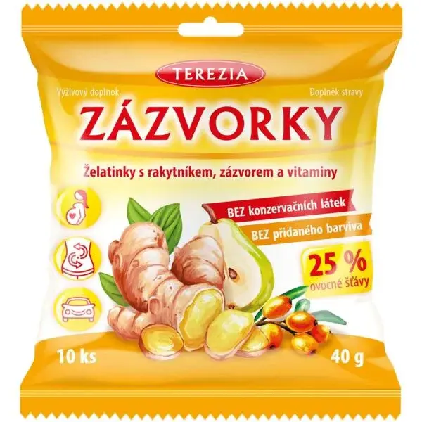 TEREZIA ZÁZVORKY ŽELATINKY S RAKYTNÍKEM, ZÁZVOREM A VITAMINY 10 KS Vitamínové želatinky, , velikost