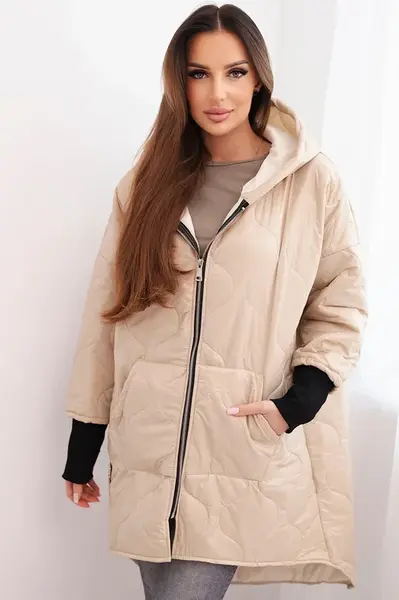 Kesi Plus Size zimní bunda s kapucí béžová
