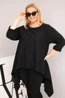 Kesi Dámská tunika Plus Size bavlněná s asymetrickým střihem černá