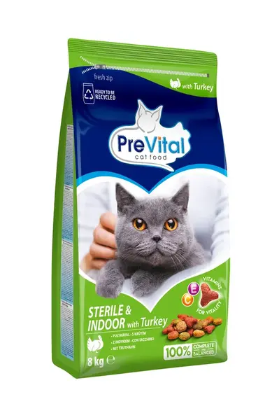 PreVital Sterile & Indoor suché krmivo pre mačky - morčacie 8 kg