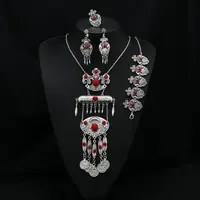 Oval Alloy with Resin Pendant Necklace & Stud Dangle Earring & Link Bracelet & Ring