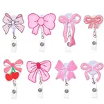 8Pcs 8 Styles Polyester Bowknot & Plastic Badge Reel