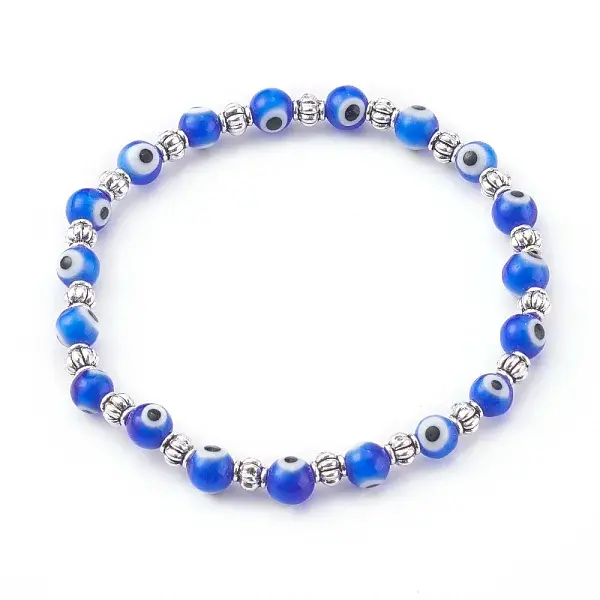 Handmade Round Evil Eye Lampwork Beaded Stretch Bracelets