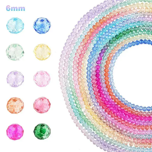 10Strands 10 Colors Transparent Painted Glass Beads Strands