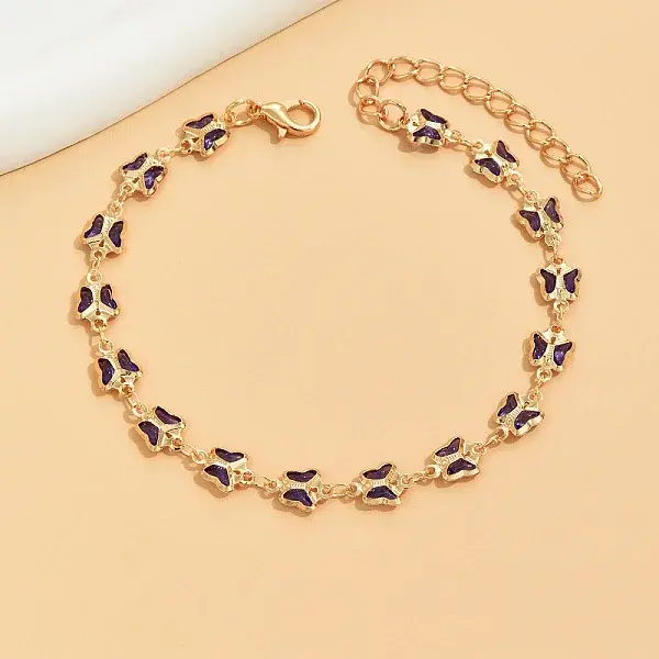Bohemian Style Brass Enamel Butterfly Link Anklets