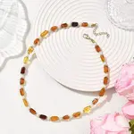 Rectangle Natural Amber and Round White Shell Pearl Beaded Necklaces