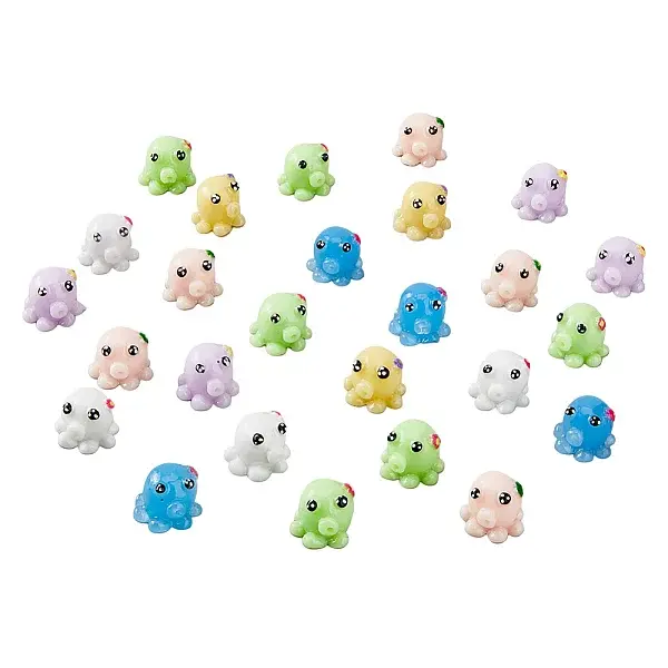 48Pcs 6 Colors Mini Cute Resin Octopus Ornament