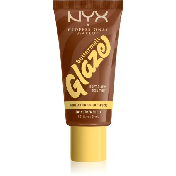 NYX Professional Makeup Buttermelt Glaze rozjasňující tónovací fluid SPF 30 odstín 08 Nutmeg Butta ml