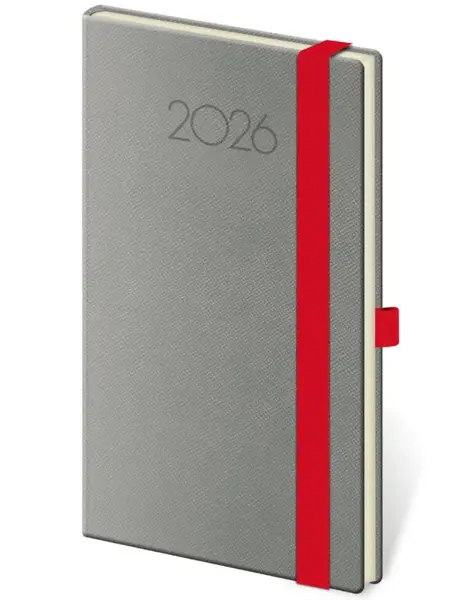 Kapesní diář 2026 New Praga tmavě šedý s gumičkou