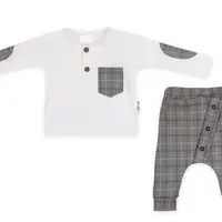 Baby Nellys 2-dílná sada Robert, tričko s dl. rukávem, kalhoty Baggy - šedé kárko, vel. 92 vel.  92
