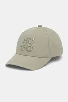 Bavlněná baseballová čepice HUGO zelená barva, s aplikací, 50533409