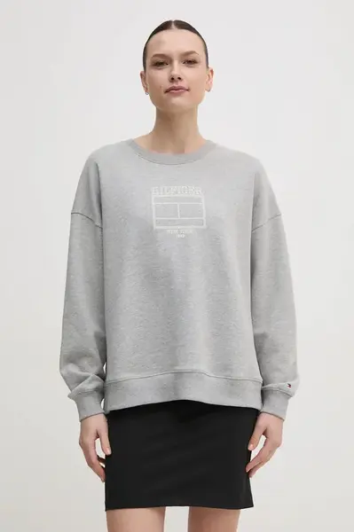 Mikina Tommy Hilfiger dámská, šedá barva, s potiskem, WW0WW44633