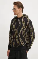Bavlněná mikina Versace Jeans Couture pánská, černá barva, s kapucí, vzorovaná, 77GAI3H0 FS160
