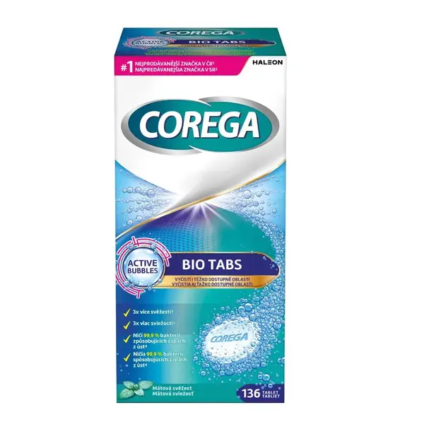 Corega Bio Antibakteriální tablety 136 ks